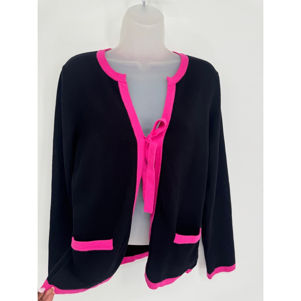 INC Cardigan Sweater Women LP Black Pink Tie Front Office Ballet Work Y2K Preppy